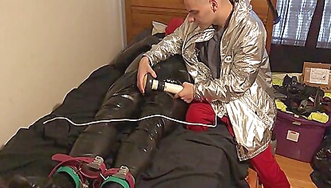 Sexy blondeon shows off her black dildo