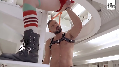 Sexy blonde babe dildo and black off